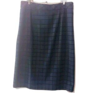 Vtg Chadwicks of Boston 14P Tartan Plaid Wool Blend Pencil Skirt Navy Green Midi